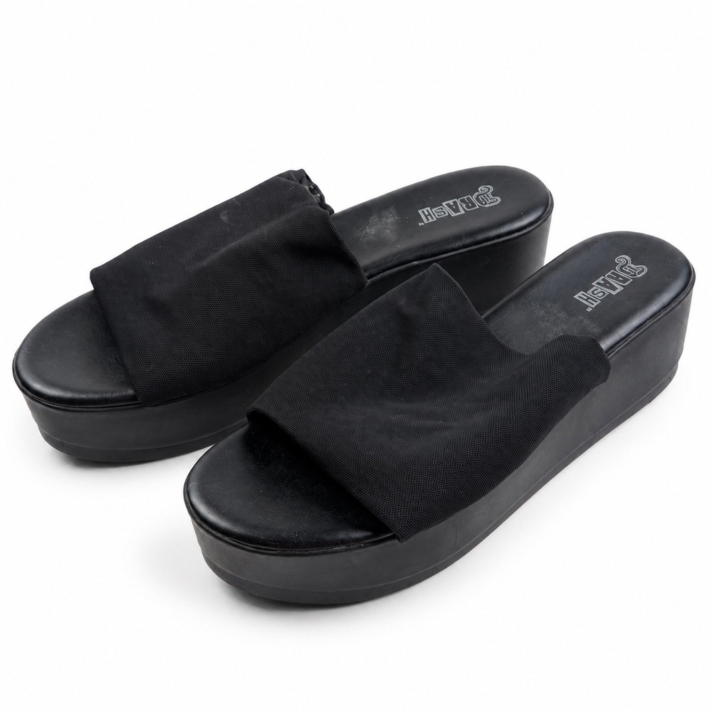 Brash Vintage Y2K Black Mesh Platform Chunky Wedge Slide Sandals Women's Size 11
